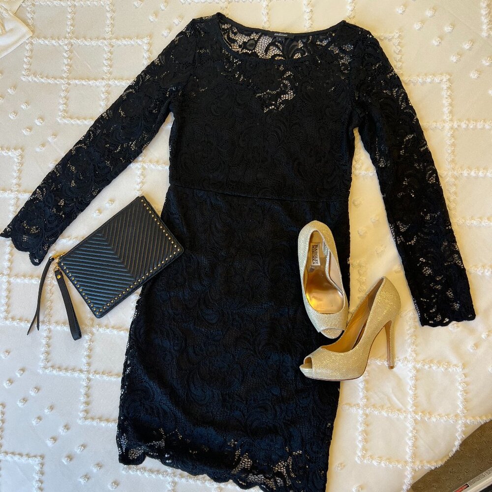 Ambiance Long sleeve Double Layer Stretch Lace Dress SIZE LARGE